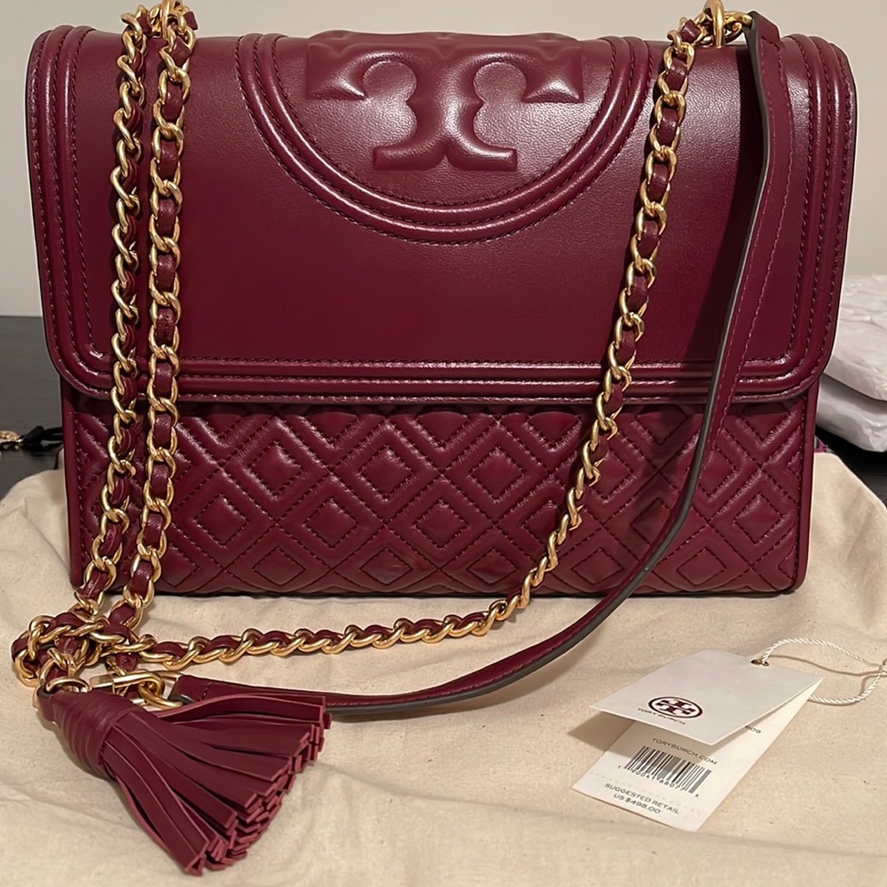 Tory Burch Fleming convertible shoulder bag imperial garnet